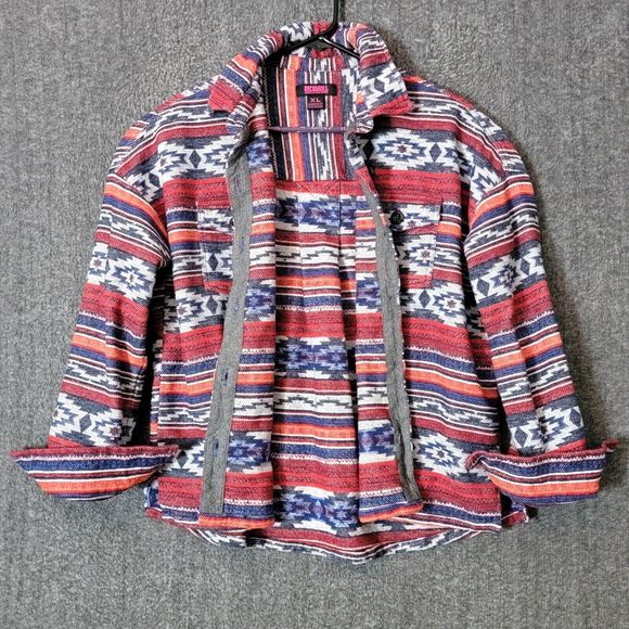 Rock & Roll Denim Shirt Womens XL Red White Blue Aztec Button Up Jacket Shacket - Picture 3 of 14